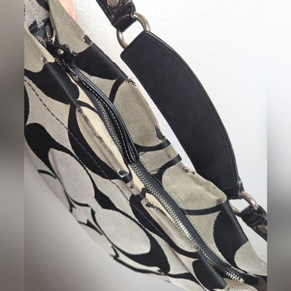 Coach Carly Signature Big C Black Gray Hobo Shoulder Vintage Bag Purse 12871 - Picture 9 of 10